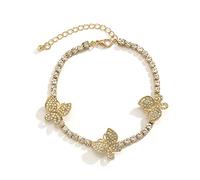 WBDWWTD Ankle Bracelets Anklets for Women Gold Plated Cubic Zirconia Butterflies Foot Chain Jewelry 27CM
