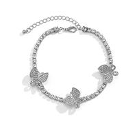 WBDWWTD Ankle Bracelets Anklets for Women Gold Plated Cubic Zirconia Butterflies Foot Chain Jewelry 27CM
