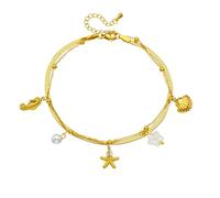 WBDWWTD Ankle Stainless Steel Bracelet, Double Layer Chain with Shell Starfish Beach Anklets 21.3+5.5cm