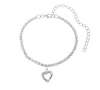 WBDWWTD Anklet Bracelet for Women Silver/Gold, Cubic Zirconia Tennis Chain with Heart Womens Anklets Jewelry 21+10cm