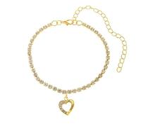 WBDWWTD Anklet Bracelet for Women Silver/Gold, Cubic Zirconia Tennis Chain with Heart Womens Anklets Jewelry 21+10cm