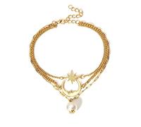 WBDWWTD Anklet Bracelets for Gold Plated with Sun Moon Pearls Pendant Women Anklets Jewelry 26CM