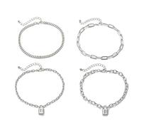 WBDWWTD Anklet Bracelets for Women, Anklets Silver Plated Lock Pendant Foot Chain Jewelry 28CM