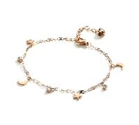 WBDWWTD Anklet Bracelets for Women Stainless Steel, with Moon Star and Cubic Zirconia Beach Anklets 21+4cm