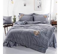 WBDWWTD Bedding Set Double Bed Grey, Double Duvet Covers Set Yellow, Bedding Set Winter Duvet Cover Set Quilt Cover Sets Flat Sheet Soft Warm Flannel Twin King Double Size Stripe