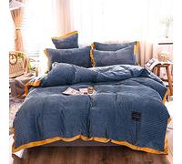 WBDWWTD Bedding Set Double Size Blue, Winter Duvet Cover Set, Double Duvet Cover Set 4 Pcs Bedding Set Double Bed Soft Warm Flannel Thick Quilt Cover Sets Flat Sheet Twin King Double Size