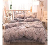 WBDWWTD Bedding Set King Size Floral, Double Bed Duvet Covers Grey, Bedding Set Winter Double Duvet Cover Set Double Bed Quilt Cover Sets Flat Sheet Twin King Double Size Soft Warm Flannel 3D