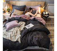 WBDWWTD Bedding Set King Size Grey, Cotton Double Duvet Covers Set Pink, Bedding Set Double Bed Duvet Cover Set Quilt Cover Sets with Fitted Sheet Twin Double Size Soft Warm Flannel 4 Pcs