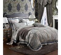 WBDWWTD Bedding Set King Size Grey Luxury, 100% Cotton Double Duvet Covers Set, Bedding Set Double Duvet Covers Set Quilt Cover Flat Sheet Silk Cotton Double Bed Twin Luxury Satin Jacquard 6pcs