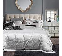 WBDWWTD Bedding Set King Size Grey Luxury, White Double Duvet Covers Set, Cotton Double Duvet Covers Set Silk Bedding Sets Luxury Satin Jacquard 4pcs King Size Double Bed Twin Silver