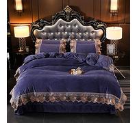 WBDWWTD Bedding Set King Size Purple, Double Duvet Covers Set Blue, Winter Duvet Cover Set, Duvet Cover Set Quilt Cover Sets Bedding Set Double Bed Flat Sheet Soft Warm Flannel Twin Lace Embroidery