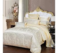 WBDWWTD Bedding Set King Size Silk, Luxury Duvet Covers Set, Bedding Set King Size 100% Cotton Double Duvet Covers Set Luxury Silk Satin Jacquard Embroidery Double Bed Twin Red Green Cream