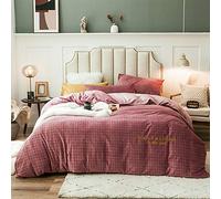 WBDWWTD Bedding Sets Double Bed Grey, Double Duvet Covers Set Pink, Duvet Cover Set Bedding Set with Fitted Sheet Quilt Cover Sets Pillowcase Winter Double Bed Houndstooth Flannel Twin King Size