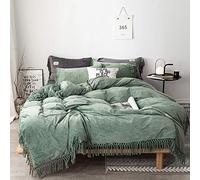 WBDWWTD Bedding Sets King Size Green, Double Bed Duvet Covers Grey, Duvet Cover Set with Fitted Sheet Bedding Set Winter Quilt Cover Sets Flat Sheet Soft Warm Flannel Double Bed Twin King