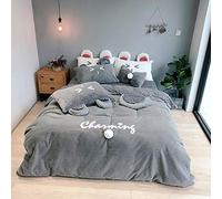 WBDWWTD Bedding Sets Single, Winter Duvet Cover Set, Soft Warm Flannel Thick Warm Fabric Bedding Set Double Duvet Cover Set Cute Ears, 4 Pcs Quilt Cover Sets, with Small Heart Pillow