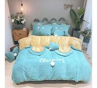 WBDWWTD Bedding Sets Single, Winter Duvet Cover Set, Soft Warm Flannel Thick Warm Fabric Bedding Set Double Duvet Cover Set Cute Ears, 4 Pcs Quilt Cover Sets, with Small Heart Pillow