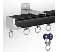 WBDWWTD Black Curtain Rail for Garage/Living Room/Classroom, Hospital/Bedroom Sliding Room Divider Track System with Roller Hooks and E