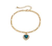 WBDWWTD Bracelet for Women Gold Plated Cubic Zirconia Heart Foot Jewelry Anklet 27CM