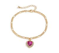 WBDWWTD Bracelet for Women Gold Plated Cubic Zirconia Heart Foot Jewelry Anklet 27CM