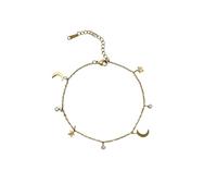 WBDWWTD Bracelet Stainless Steel, with Moon Star and Cubic Zirconia Anklet Foot Chain 21+5cm