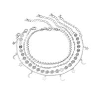 WBDWWTD Bracelets Ankle Bracelet Gold Plated for Women Moon Stars Pendant and Bead Chain Foot Jewelry Anklet 27CM