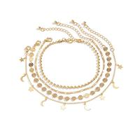 WBDWWTD Bracelets Ankle Bracelet Gold Plated for Women Moon Stars Pendant and Bead Chain Foot Jewelry Anklet 27CM