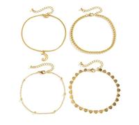 WBDWWTD Bracelets Anklet for Women Gold Plated Moon Heart Ankle Bracelet Charm 27CM