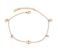 WBDWWTD Bracelets for Women Stainless Steel Roman Number Cubic Zirconia Foot Jewelry Anklet 22.5+4.5cm