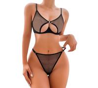 WBDWWTD Conjunto de lencería con Aros Push Up Hot Mujer Sujetador de Malla Transparente y Calzoncillos Hebilla Delantera Conjunto de 2 Piezas Ropa Interior Babydoll Ropa Interior Malla de Encaje