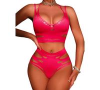 WBDWWTD Conjunto de lencería de Rejilla para Mujer Body elástico Conjunto de Sujetador y Panty Calado Top Corto y Pantalones Cortos de Malla Transparente Ropa Interior Teddy Babydoll Ropa de Dormir