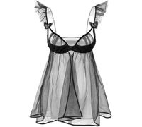 WBDWWTD Conjunto de lencería Sexy Babydoll para Mujer Camisón de Malla Transparente con Frente Abierto Pijamas con Tanga y Cuello en V para San Valentín Luna de Miel