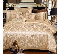 WBDWWTD Cotton Double Duvet Covers Set White, Bedding Set King Size Gold, Luxury Bedding Set Double Duvet Covers Set Silk Cotton Luxury Satin Jacquard Double Bed Twin King Size 4pcs Floral