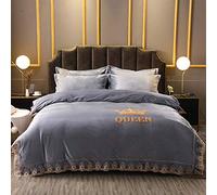 WBDWWTD Double Bed Duvet Covers Grey, Bedding Set King Size Brown, Winter Bedding Set Double Duvet Covers Set with Fitted Sheet Quilt Cover Sets Flat Sheet Pillowcases Flannel Twin King Lace