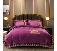 WBDWWTD Double Bed Duvet Covers Grey, Bedding Set King Size Brown, Winter Bedding Set Double Duvet Covers Set with Fitted Sheet Quilt Cover Sets Flat Sheet Pillowcases Flannel Twin King Lace