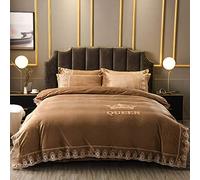 WBDWWTD Double Bed Duvet Covers Grey, Bedding Set King Size Brown, Winter Bedding Set Double Duvet Covers Set with Fitted Sheet Quilt Cover Sets Flat Sheet Pillowcases Flannel Twin King Lace