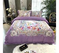 WBDWWTD Double Duvet Cover Set Floral, Bedding Set Double Bed Cotton 100%, Duvet Cover Set Bedding Set 100% Egyptian Cotton Double 4 pcs, 1 Quilt Cover 220×240CM +1 Flat Sheet 245×270 CM+2 Pillowcases