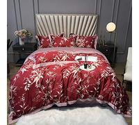 WBDWWTD Double Duvet Cover Set Green, Bedding Set Duvet Cover Set 4 Pieces 100% Long Staple Cotton Red Green Printed Maple, Include Quilt Cover 220×240CM + 1 Flat Sheet 245×270 CM + 2 Pillowcases