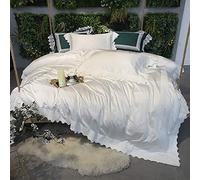 WBDWWTD Double Duvet Cover Set White Cotton, Bedding Set Duvet Cover Sets Sheets & Pillowcases 100% Egyptian Long Staple Cotton Luxurious Glamorous Lace Green 4 Pieces 220×240CM