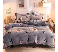 WBDWWTD Double Duvet Covers Set Floral, Bedding Sets Double Size Grey and Pink, Duvet Cover Set Quilt Cover Flat Sheet Bedding Set Sets Yellow Childrens Kids Winter Warm Flannel Twin King