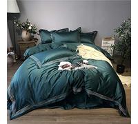 WBDWWTD Double Duvet Covers Set Green, 100% Cotton 4 Pieces Embroidery Glamorous Bedding Set Duvet Covers Set Include 2 Pillowcases +1 Flat Sheet 245×270CM & Quilt Cover 220×240CM