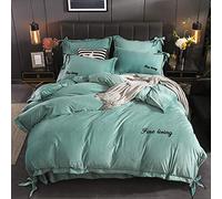 WBDWWTD Double Duvet Covers Set Green, Bedding Sets King Size Blue, Duvet Cover Set with Fitted Sheet Bedding Set Winter Quilt Cover Sets Flat Sheet Soft Warm Flannel Twin King Double Bed