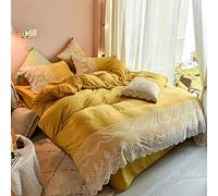 WBDWWTD Double Duvet Covers Set Yellow, Bedding Set King Size Purple, Bedding Sets Double Size Duvet Cover Set Quilt Cover Flat Sheet Winter Warm Flannel Twin King Cream Pink Green Yellow