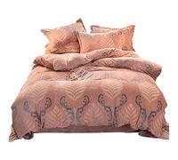 WBDWWTD Double Duvet Set Blue Flowers, Bedding Sets King Size Brown, Double Duvet Covers Set with Fitted Sheet Bedding Set Quilt Cover Sets Soft Warm Flannel Twin Size Double Bed Winter