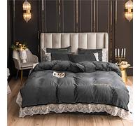 WBDWWTD Duvet Cover Double Bedding Bet, Bedding Sets Double Size Grey, Winter Double Duvet Cover Set 4 Pcs Bedding Set Double Bed Soft Warm Flannel Thick Quilt Cover Sets Flat Sheet Twin