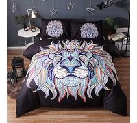 WBDWWTD Duvet Cover Double King Size Soft Microfiber Bedding Lion 1 Quilt Cover with Zipper Closure + 2 Pillow Cases Super Soft Quilt Cover, Soft Microfiber Double Bedding Bed Set Black