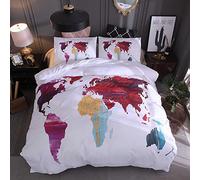 WBDWWTD Duvet Cover Set Double King Size World Map Bedding Set Print 1 Quilt Cover with Zipper Closure + 2 Pillow Cases, Super Soft Quilt Cover, Soft Microfiber Bedding Bed Sets Double Color Ink