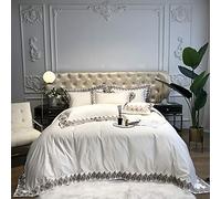 WBDWWTD Duvet Cover Set Green, Duvet Cover Set Bedding Set 100% Egyptian Cotton Double King Size 4 pcs White Green, Embroidered Feather, 1 Quilt Cover 220×240CM +1 Flat Sheet 245×270 CM+2 Pillowcases