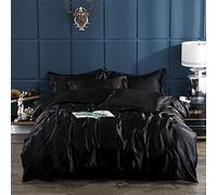 WBDWWTD Duvet Cover Sets Satin, Bedding Sets King Size Silver, Bedding Set Full Satin Silk Duvet Cover Sets Soft Silky 4 Piece Comforter Cover Set Shiny Vibrant Bedding Set Black Purple Beige