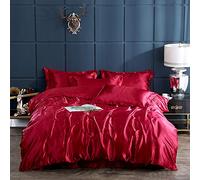 WBDWWTD Duvet Cover Sets Satin, Bedding Sets King Size Silver, Bedding Set Full Satin Silk Duvet Cover Sets Soft Silky 4 Piece Comforter Cover Set Shiny Vibrant Bedding Set Black Purple Beige