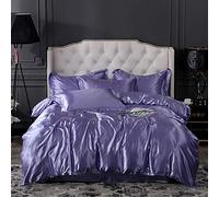WBDWWTD Duvet Cover Sets Satin, Bedding Sets King Size Silver, Bedding Set Full Satin Silk Duvet Cover Sets Soft Silky 4 Piece Comforter Cover Set Shiny Vibrant Bedding Set Black Purple Beige
